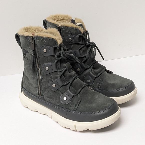 Sorel Explorer Joan Dual Zip Faux Fur Boots, Grey Suede, Women's 7.5 M - Picture 1 of 5